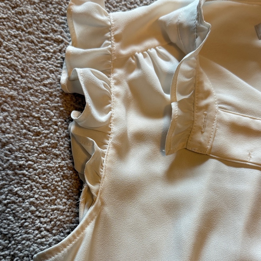 LOFT Cream Ruffle Blouse - Picture 3 of 5
